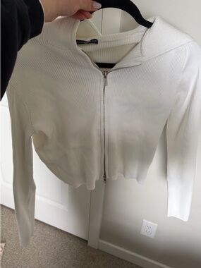 Brandy Melville Cream Ribbed Zip-Up Top